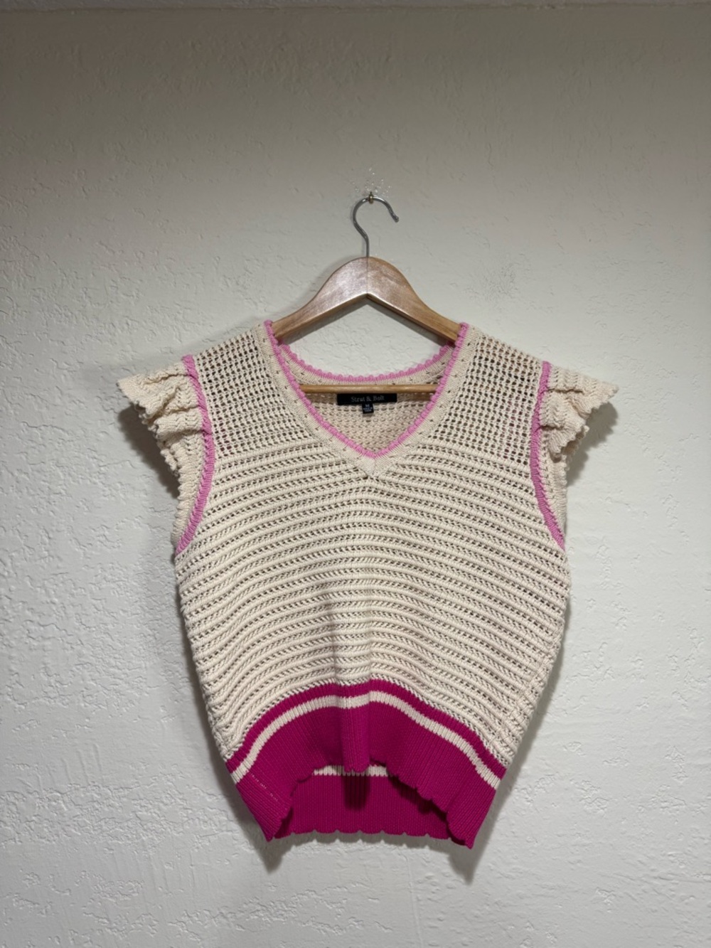 Strut & Bolt Crochet Ruffle Sweater Vest - Size Medium